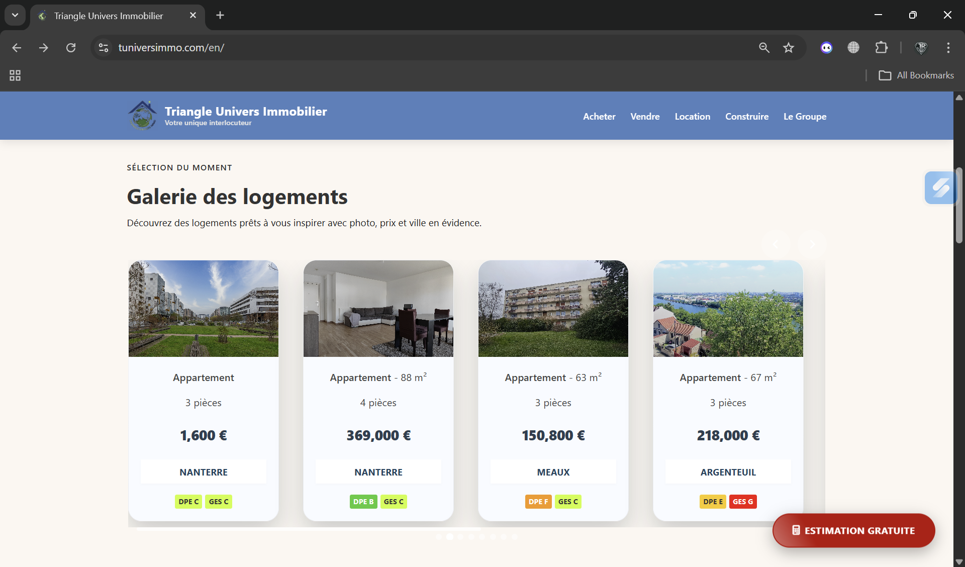 Galerie des logements — sélection visuelle des biens disponibles