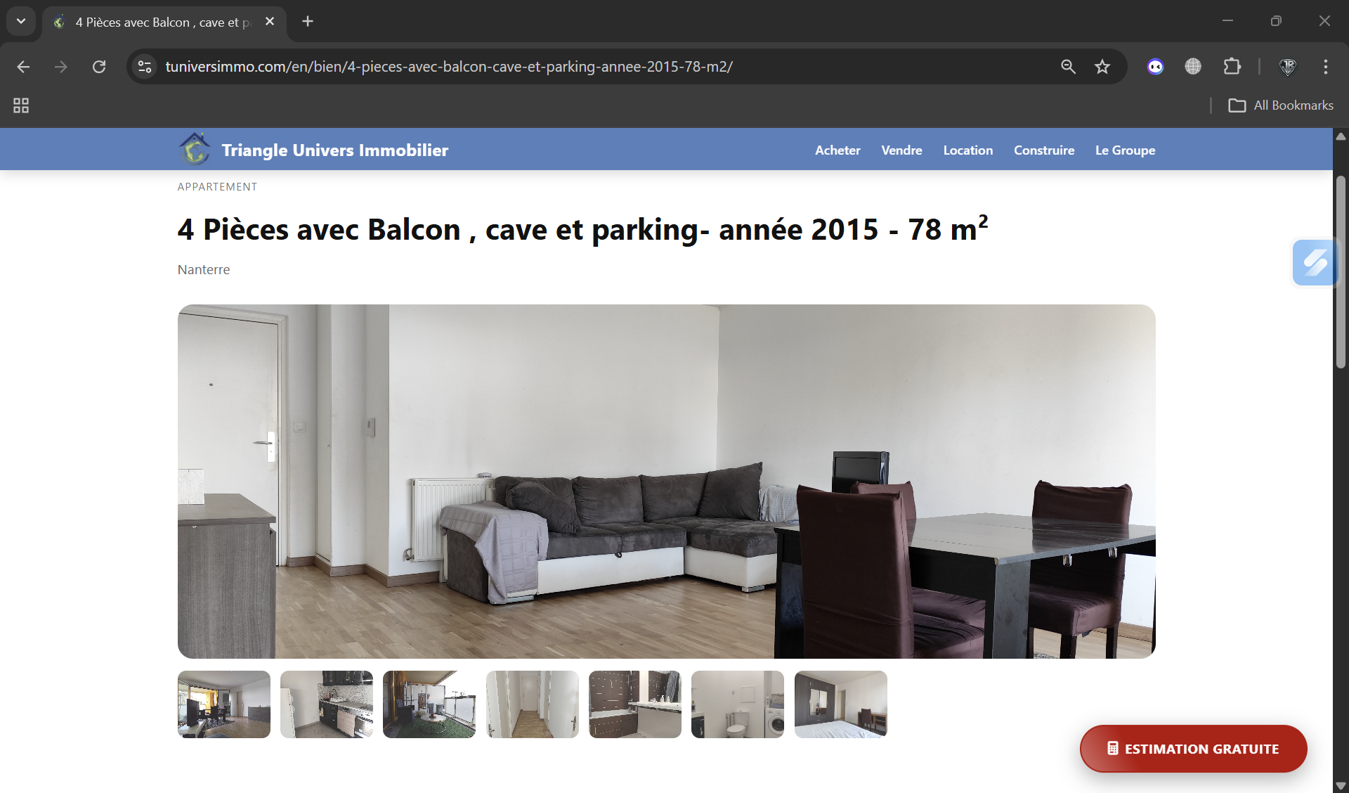 Fiche détaillée d'un bien immobilier avec galerie photo